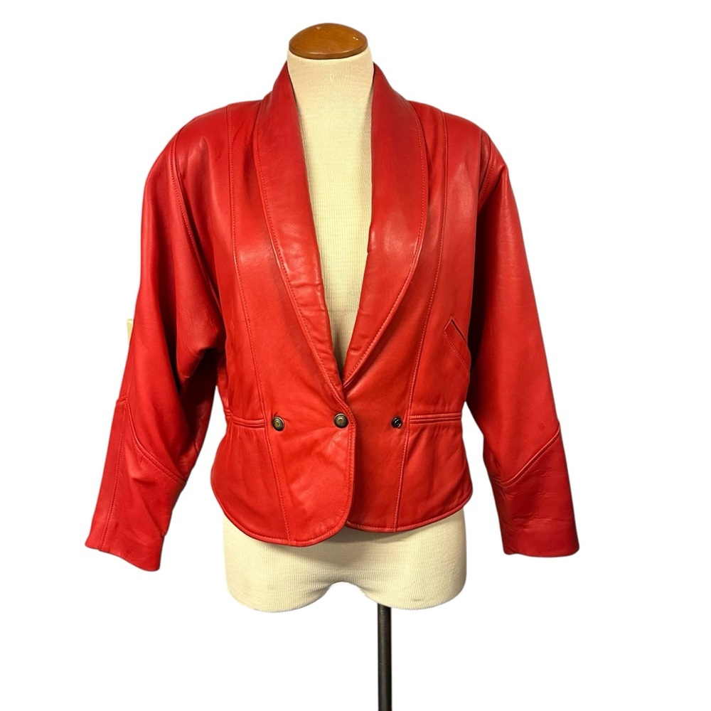 Vintage Red Soft Leather Jacket Women's 1980s 1990s Festive Western Boho Preppy